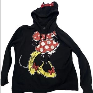 Disney Parks Minnie Mouse Ears & Bow Black Hoodie Sweatshirt Graphic Print XXL